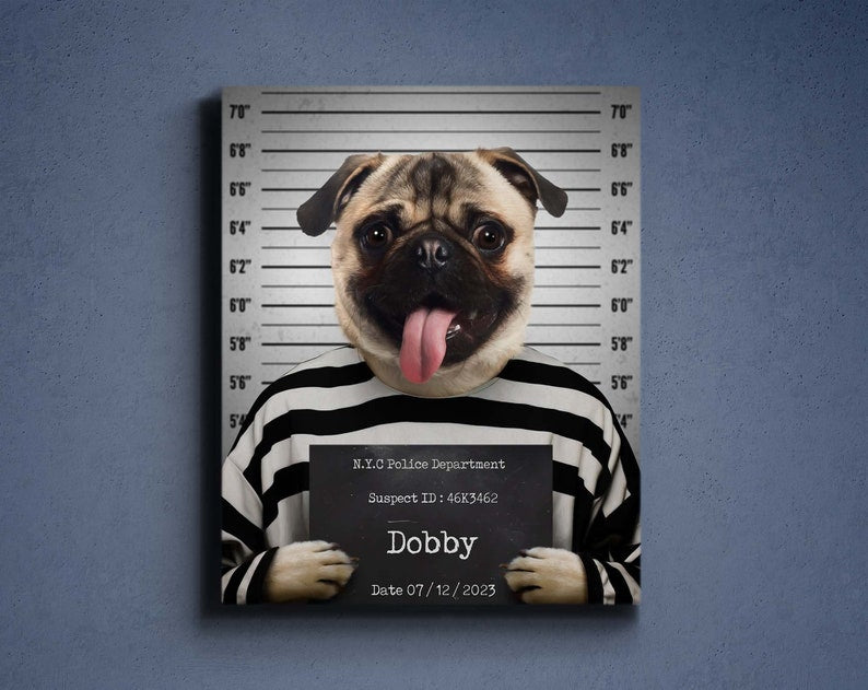 Personalisiertes Mugshot Portrait, Guilty Pet Portrait
