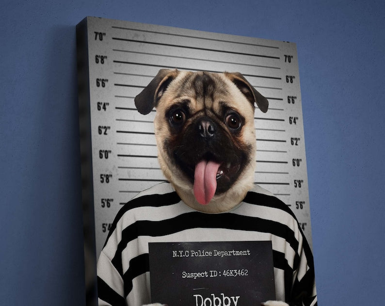 Personalisiertes Mugshot Portrait, Guilty Pet Portrait