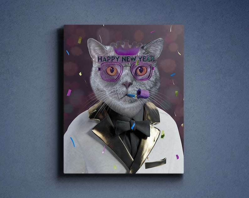 Benutzerdefinierte Katzenbrille Neujahrsportrait 
